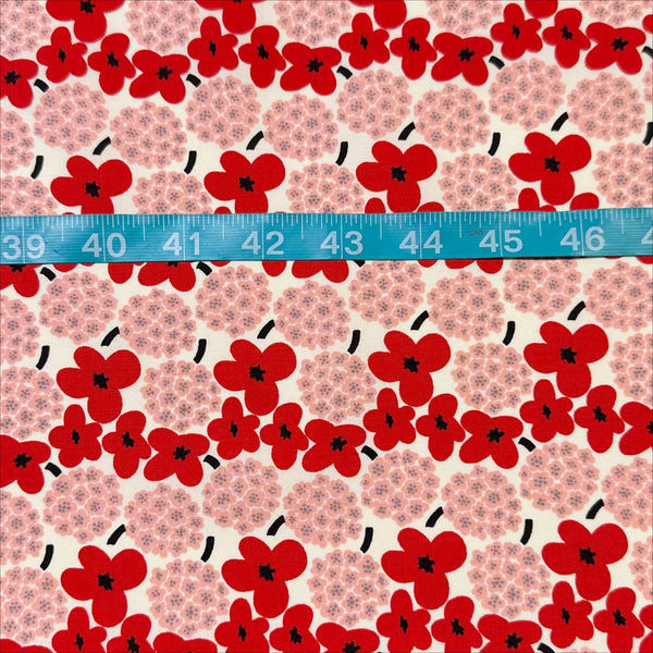 Medium Red and Pink Flowers Broadcloth Cotton Fabric by Cotton Kobayashi