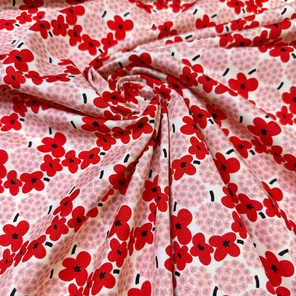 Medium Red and Pink Flowers Broadcloth Cotton Fabric by Cotton Kobayashi