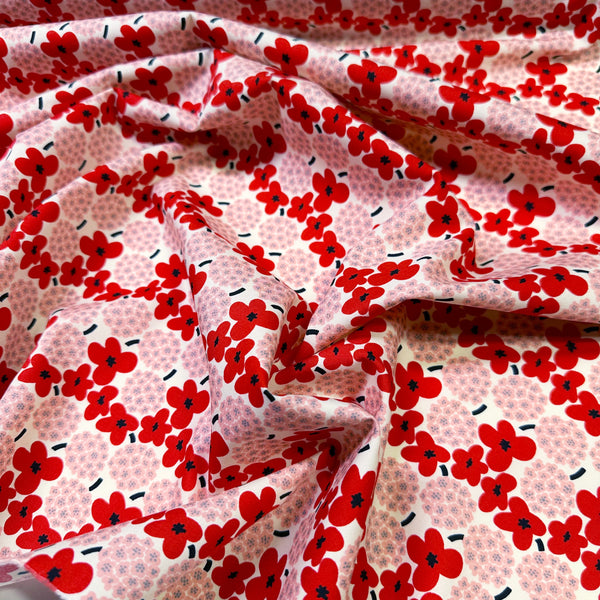 Medium Red and Pink Flowers Broadcloth Cotton Fabric by Cotton Kobayashi