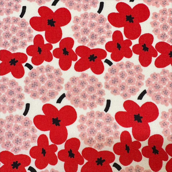 Medium Red and Pink Flowers Broadcloth Cotton Fabric by Cotton Kobayashi