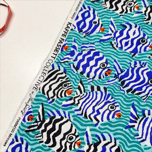 Minnows -Aqua Brandon Mably for Kaffe Fassett Cotton Fabric, Free Spirit Fabrics PWBM100.AQUA