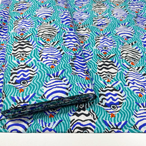 Minnows -Aqua Brandon Mably for Kaffe Fassett Cotton Fabric, Free Spirit Fabrics PWBM100.AQUA