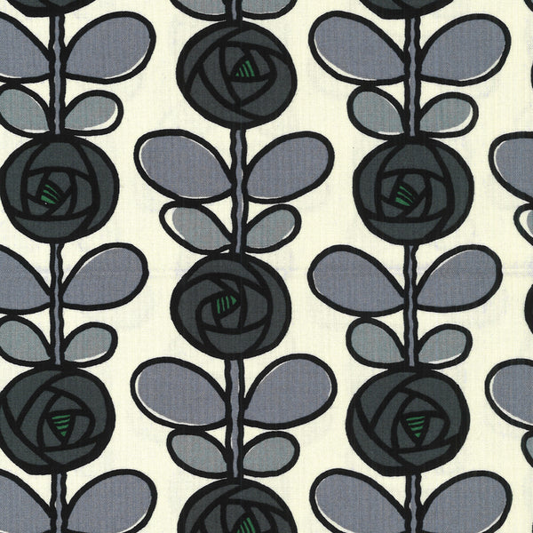 Modern Retro Scandi Flower cotton Oxford fabric in gray by Cotton Kobayashi
