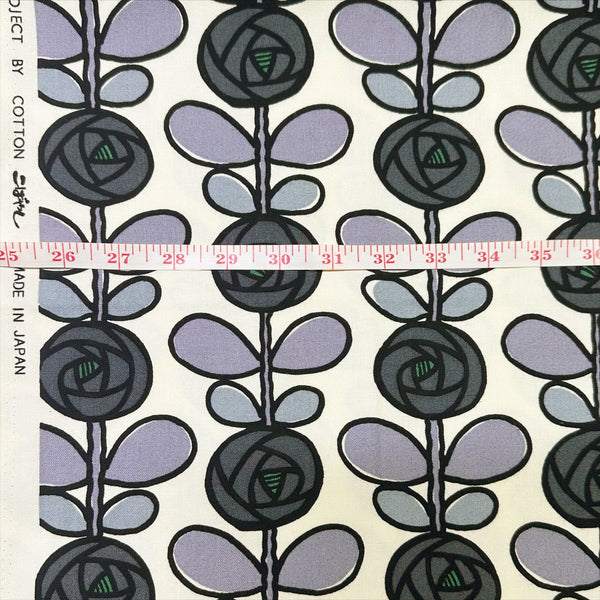 Scale of Modern Retro Scandi Flower cotton Oxford fabric in gray by Cotton Kobayashi