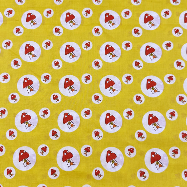 Mushroom Houses on Yellow Cotton fabric by Lecien , Natalie Lymer