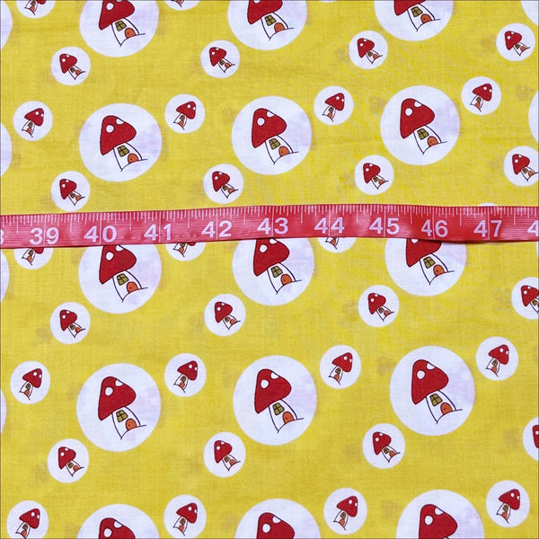 Mushroom Houses on Yellow Cotton fabric by Lecien , Natalie Lymer