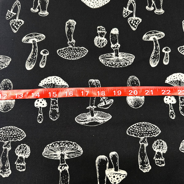 Mushroom Print Oxford Cotton Fabric in Black, Made in Japan