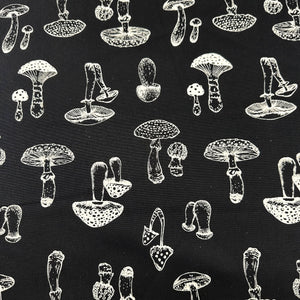 Mushroom Print Oxford Cotton Fabric in Black, Made in Japan