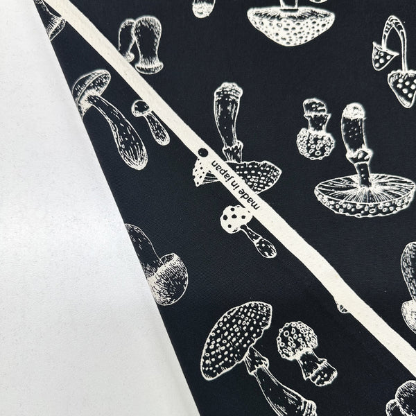 Mushroom Print Oxford Cotton Fabric in Black, Made in Japan