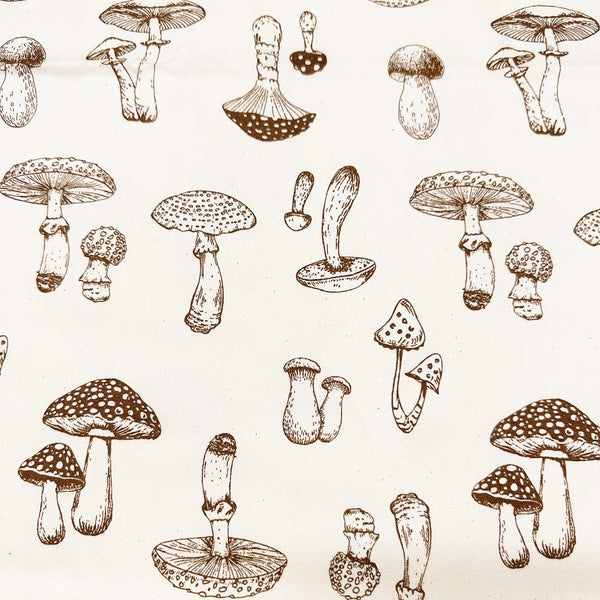 Mushroom Print Oxford Cotton Fabric in Natural, Made in Japan