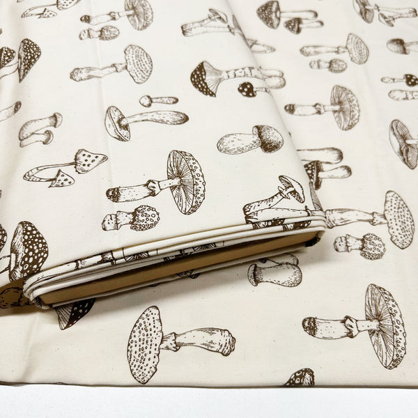 Mushroom Print Oxford Cotton Fabric in Natural, Made in Japan