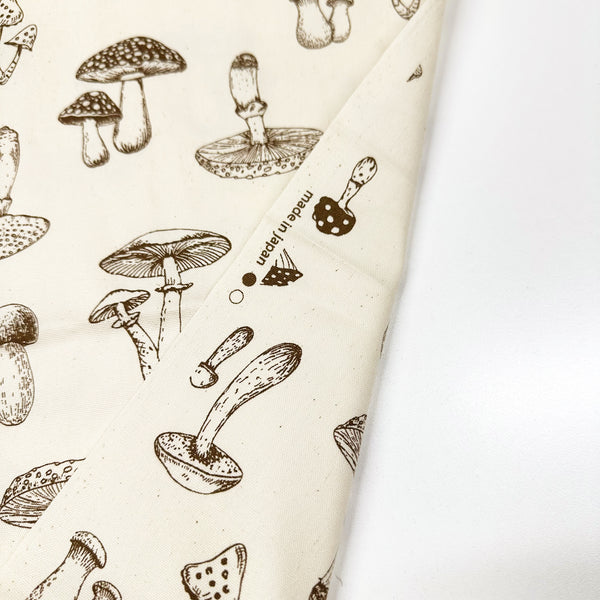 Mushroom Print Oxford Cotton Fabric in Natural, Made in Japan
