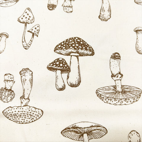 Mushroom Print Oxford Cotton Fabric in Natural, Made in Japan