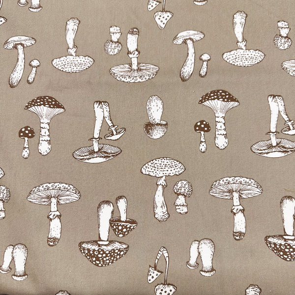 Mushroom Print Oxford Cotton Fabric in Stone, Made in Japan