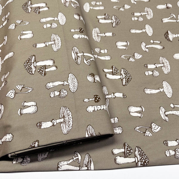 Mushroom Print Oxford Cotton Fabric in Stone, Made in Japan