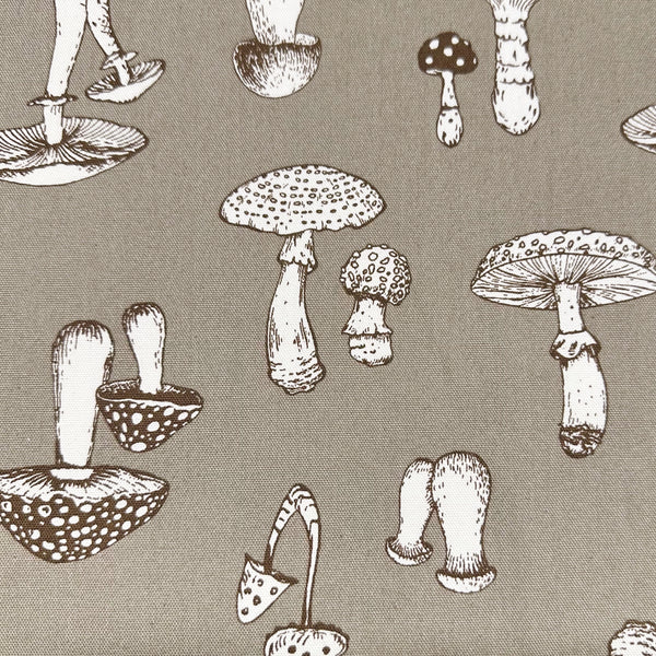 Mushroom Print Oxford Cotton Fabric in Stone, Made in Japan