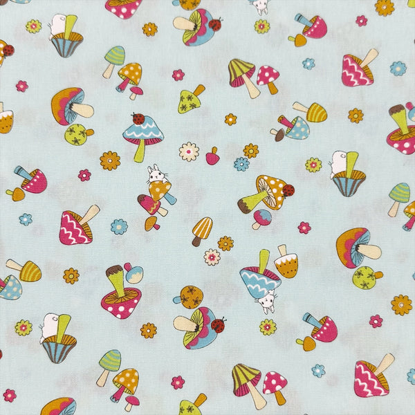 Mushrooms and Bunnies Cotton Fabric by Cosmo Textiles, OOP