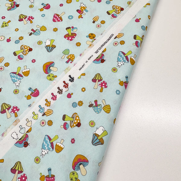 Mushrooms and Bunnies Cotton Fabric by Cosmo Textiles, OOP
