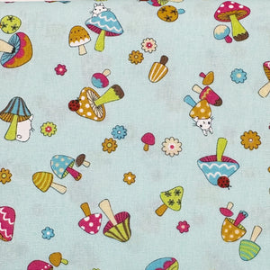 Mushrooms and Bunnies Cotton Fabric by Cosmo Textiles, OOP