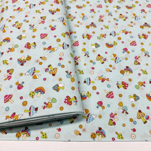 Mushrooms and Bunnies Cotton Fabric by Cosmo Textiles, OOP