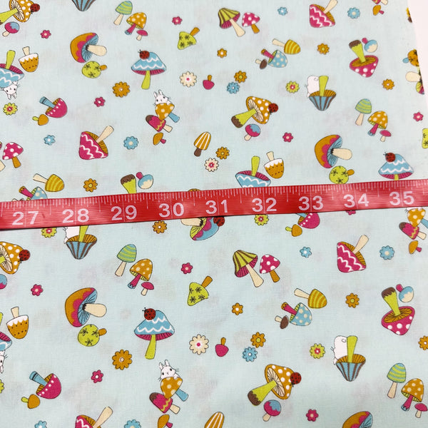 Mushrooms and Bunnies Cotton Fabric by Cosmo Textiles, OOP