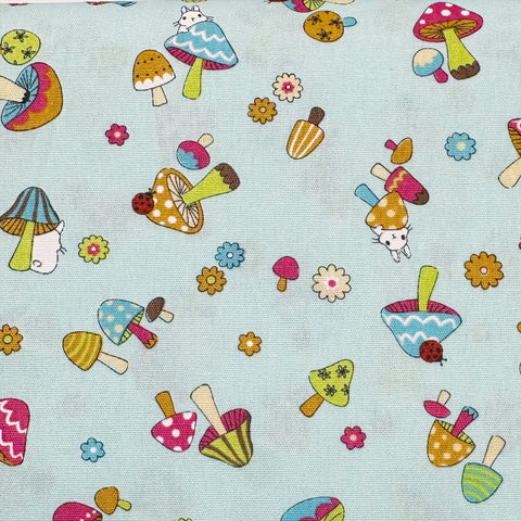 Mushrooms and Bunnies Cotton Fabric by Cosmo Textiles, OOP