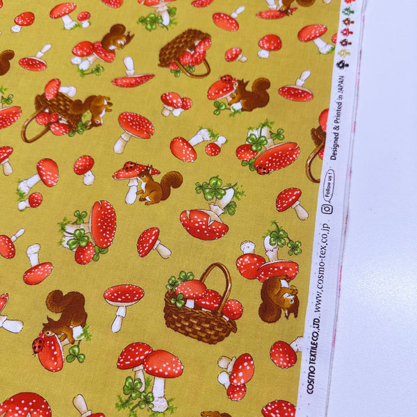 Mushrooms and Squirrels Cotton Fabric by Cosmo Textiles, OOP