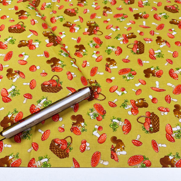 Mushrooms and Squirrels Cotton Fabric by Cosmo Textiles, OOP