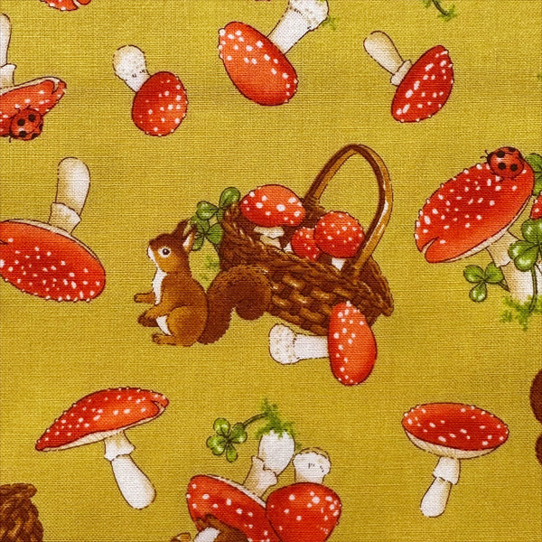 Mushrooms and Squirrels Cotton Fabric by Cosmo Textiles, OOP