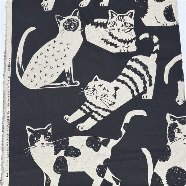 NekoNoe Echino Cat Canvas Cotton Linen Canvas Fabric by Kokka, EYX-91000-101 A