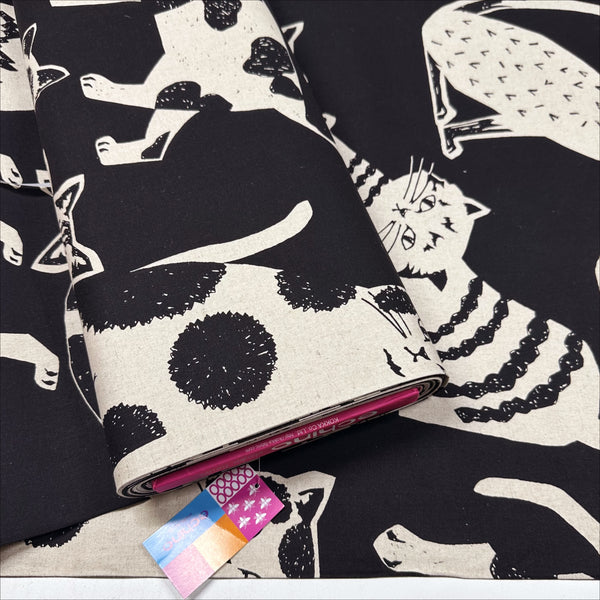 NekoNoe Echino Cat Canvas Cotton Linen Canvas Fabric by Kokka, EYX-91000-101 A