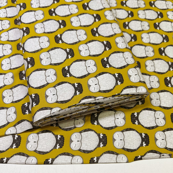 Nocturnal Sleeping Owls in Gold by Gingiber, Cotton Fabric 48332 14 Moda Fabrics