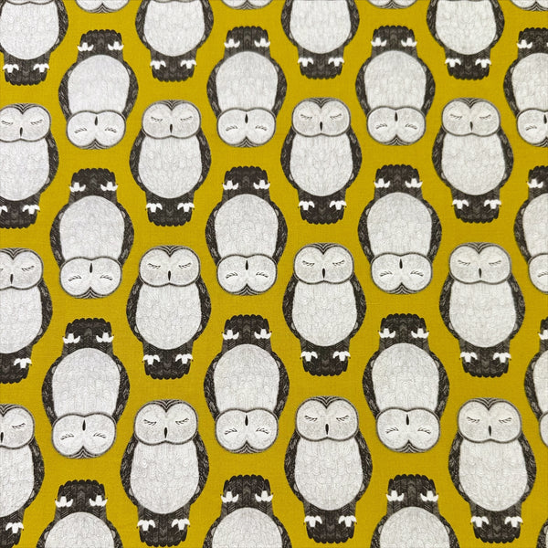 Nocturnal Sleeping Owls in Gold by Gingiber, Cotton Fabric 48332 14 Moda Fabrics