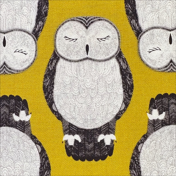 Nocturnal Sleeping Owls in Gold by Gingiber, Cotton Fabric 48332 14 Moda Fabrics