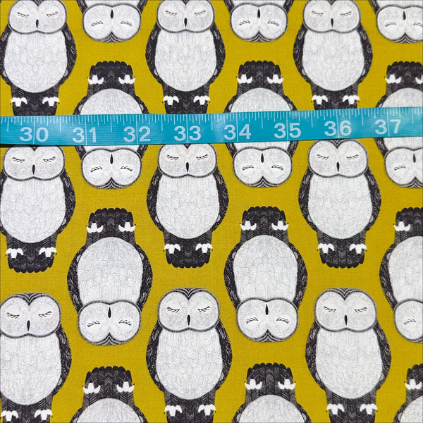 Nocturnal Sleeping Owls in Gold by Gingiber, Cotton Fabric 48332 14 Moda Fabrics