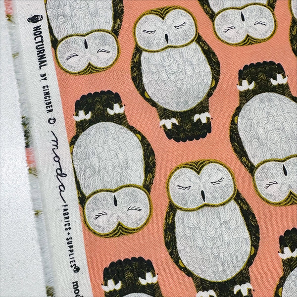 Nocturnal by Gingiber Cotton Fabric, Owls in Primrose 48332 13 Moda Fabrics