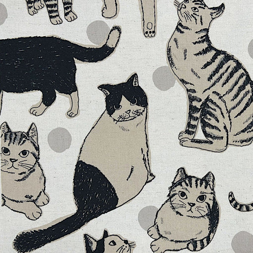 Okina Neko Cats Cotton Linen Canvas Fabric by Cotton Kobayashi