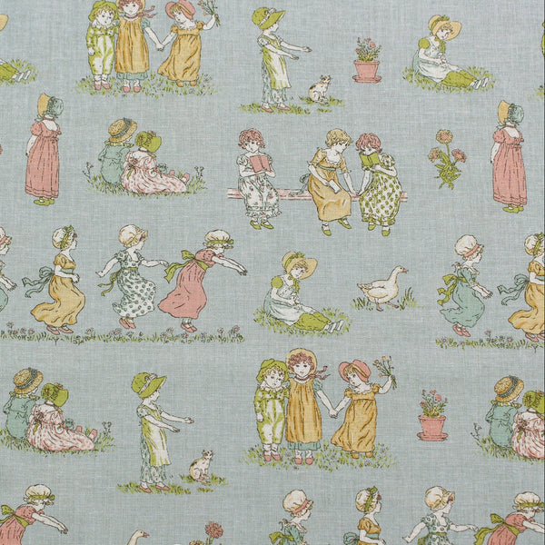 PREORDER Children's Play - Blue Gray Cotton Fabric, Kate Greenaway - Imported from Japan