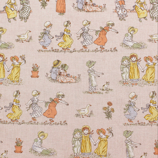 PREORDER Children's Play - Pink Cotton Fabric, Kate Greenaway - Imported from Japan
