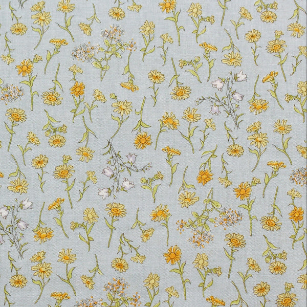 PREORDER Flowers - Blue Gray Cotton Fabric, Kate Greenaway - Imported from Japan
