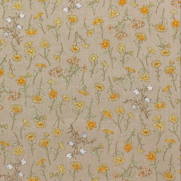 PREORDER Flowers - Brown Cotton Fabric, Kate Greenaway - Imported from Japan