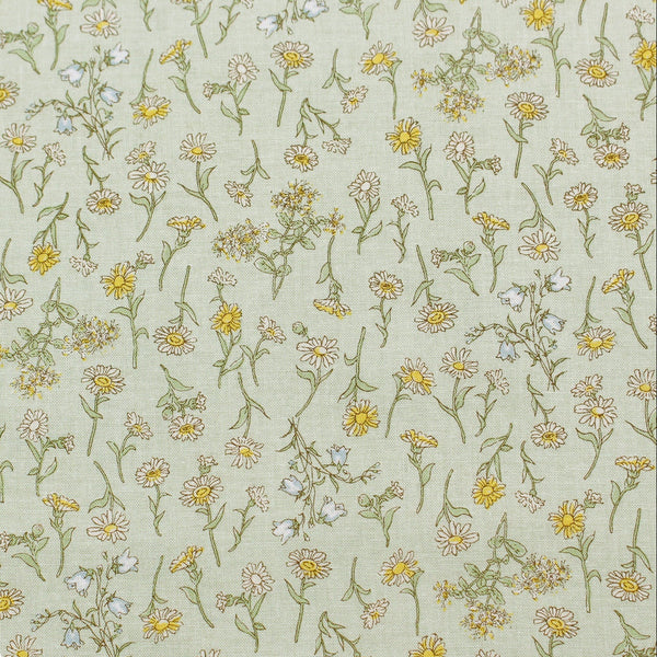 PREORDER Flowers - Green Cotton Fabric, Kate Greenaway - Imported from Japan