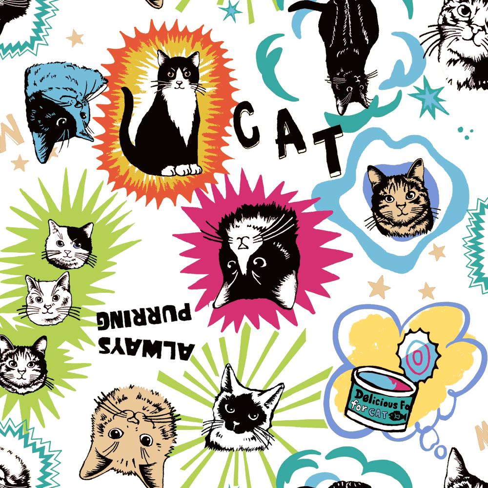 PREORDER In the Popworld Cats -White by UN/NO Cotton Fabric, NN2332H 11A Comso Textile Japan