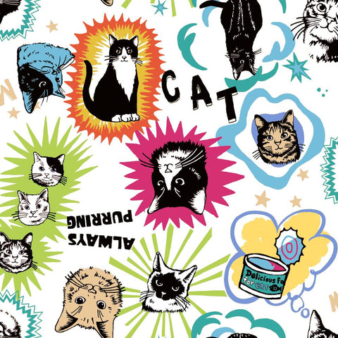 PREORDER In the Popworld Cats -White by UN/NO Cotton Fabric, NN2332H 11A Comso Textile Japan