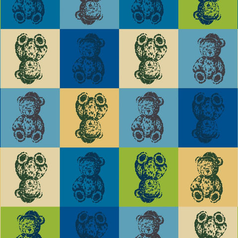 PREORDER In the Popworld Teddy Bear Squares by UN/NO Cotton Fabric, NN2332H 12B Comso Textile Japan