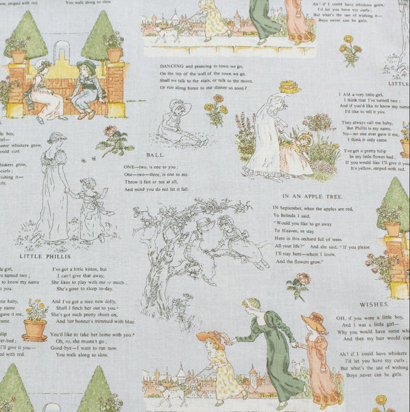 PREORDER Story - Blue Gray Cotton Fabric, Kate Greenaway - Imported from Japan