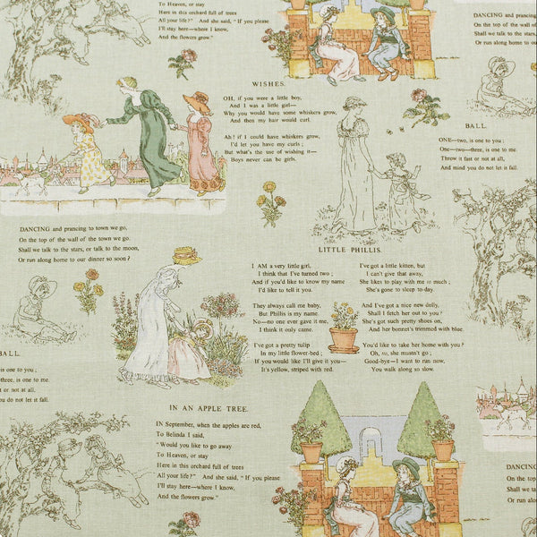 PREORDER Story - Green Cotton Fabric, Kate Greenaway - Imported from Japan