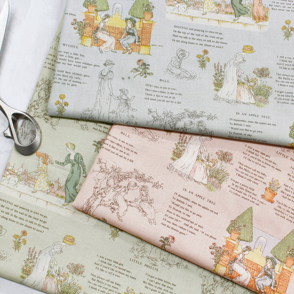 PREORDER Story - Taupe Cotton Fabric, Kate Greenaway - Imported from Japan