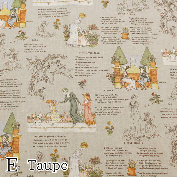 PREORDER Story - Taupe Cotton Fabric, Kate Greenaway - Imported from Japan