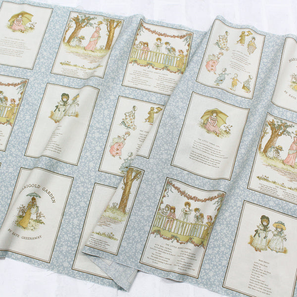 PREORDER Story Panel - Blue Gray Cotton Fabric, Kate Greenaway - Imported from Japan